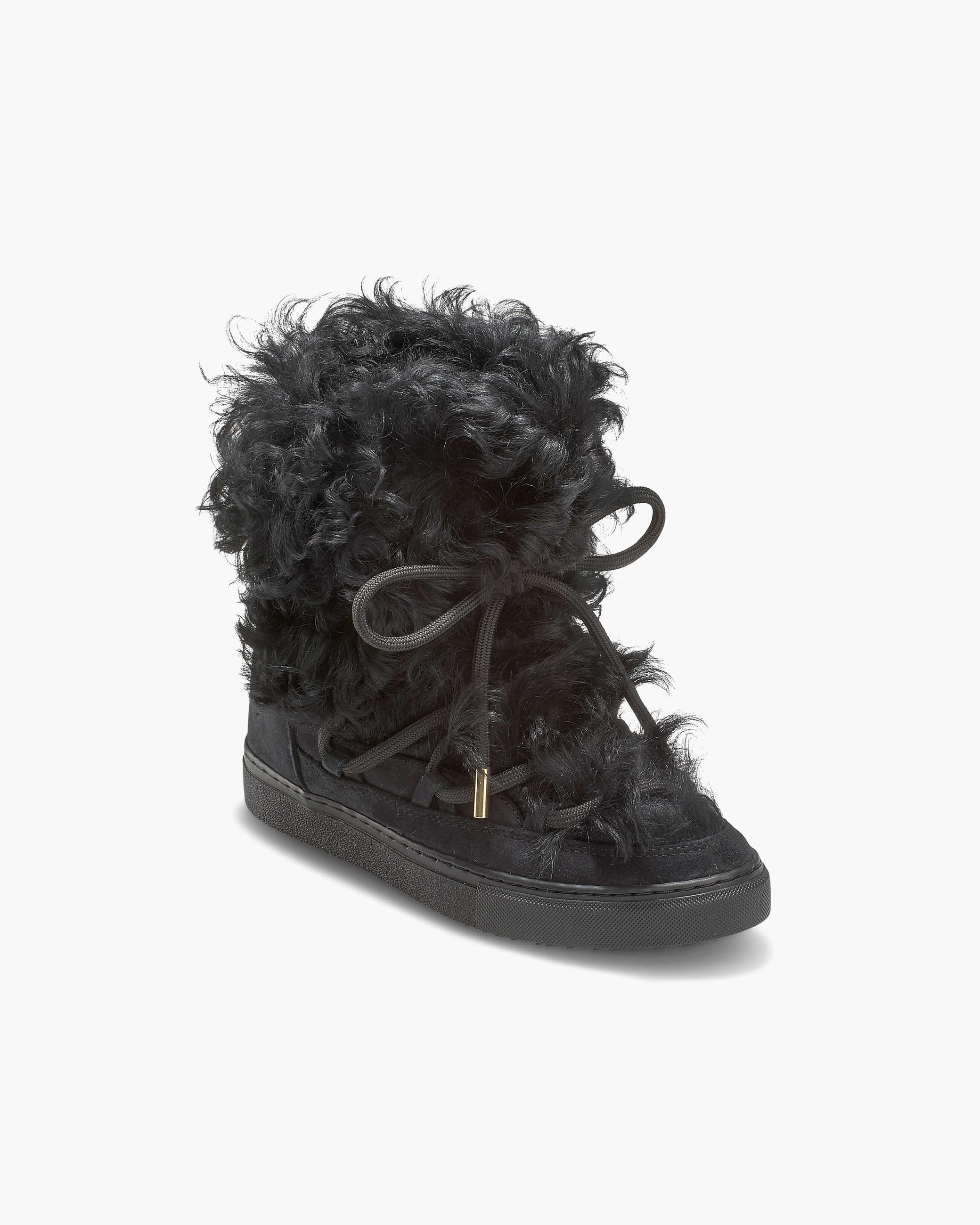 Dámské Sněhule Inuikii Long Curly Wedge Černé | 75240BMKO